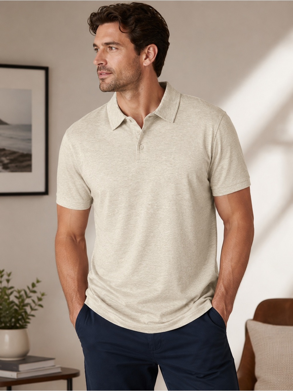 Free Assembly Men’s Luxe Everyday Polo XL Tan Heather 100% Cotton NWT